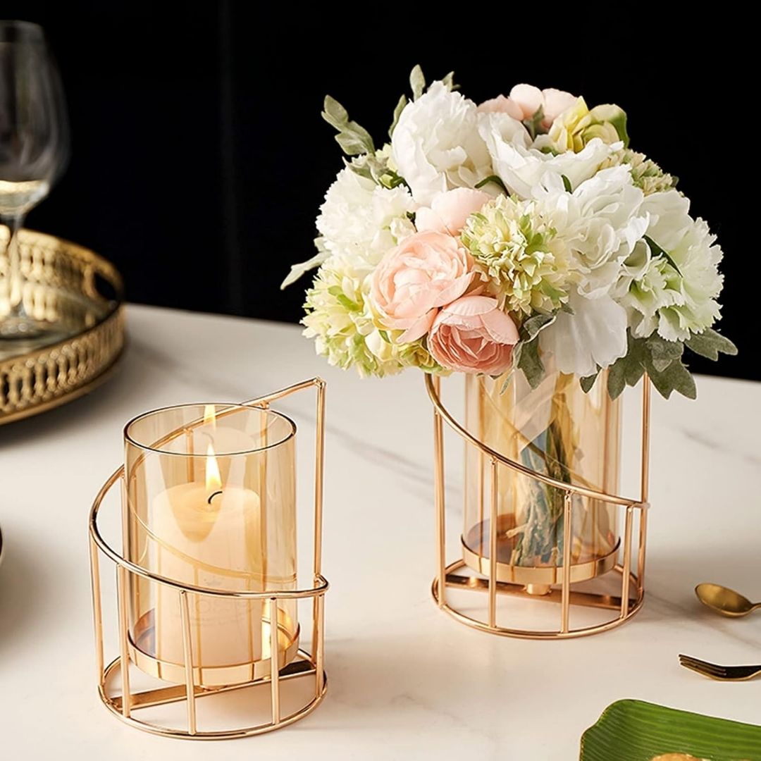 Elinora – Eleganta ljuslyktor i guld med spiralformad metallram